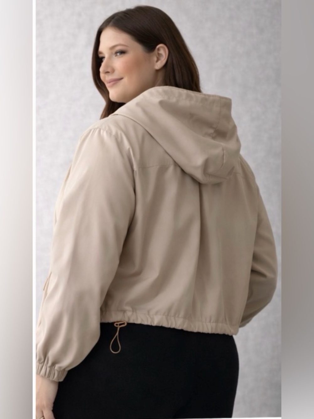 Industry Size M Beige Cropped Hooded Jacket Zip Snap Front Lightweight(A572)